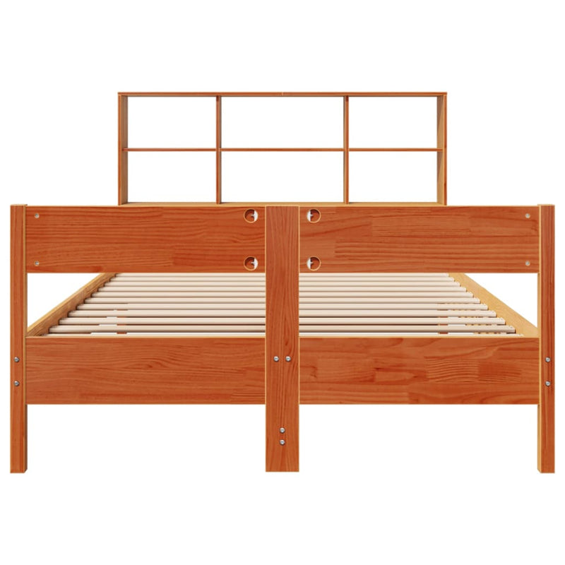 vidaXL barna tömör fenyőfa könyvespolcos ágy matrac nélkül 120 x 200cm