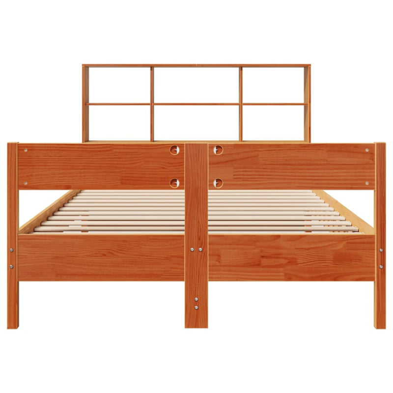 vidaXL barna tömör fenyőfa könyvespolcos ágy matrac nélkül 140 x 190cm