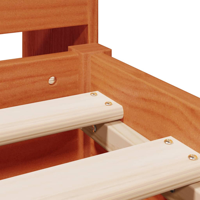 vidaXL barna tömör fenyőfa könyvespolcos ágy matrac nélkül 180 x 200cm