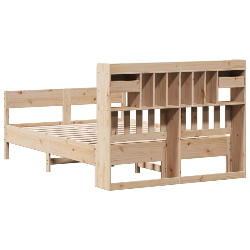 vidaXL tömör fenyőfa könyvespolcos ágy matrac nélkül 150 x 200 cm