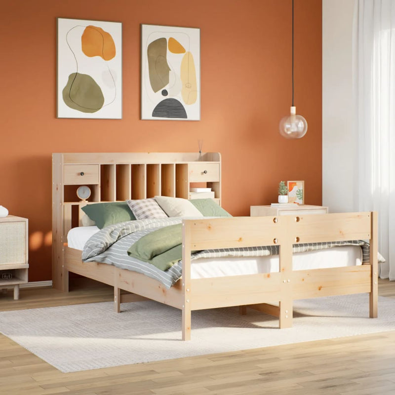 vidaXL tömör fenyőfa könyvespolcos ágy matrac nélkül 150 x 200 cm