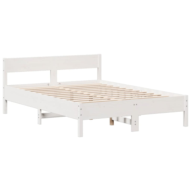 vidaXL fehér tömör fenyőfa könyvespolcos ágy matrac nélkül 150x200 cm
