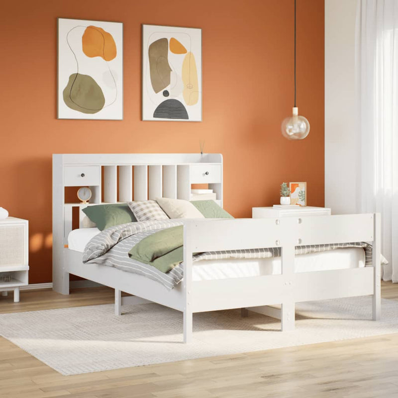 vidaXL fehér tömör fenyőfa könyvespolcos ágy matrac nélkül 150x200 cm