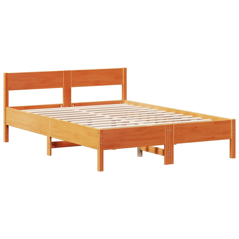 vidaXL barna tömör fenyőfa könyvespolcos ágy matrac nélkül 150 x 200cm