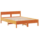 vidaXL barna tömör fenyőfa könyvespolcos ágy matrac nélkül 135 x 190cm