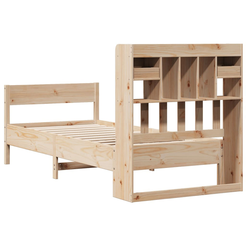 vidaXL tömör fenyőfa könyvespolcos ágy matrac nélkül 75 x 190 cm