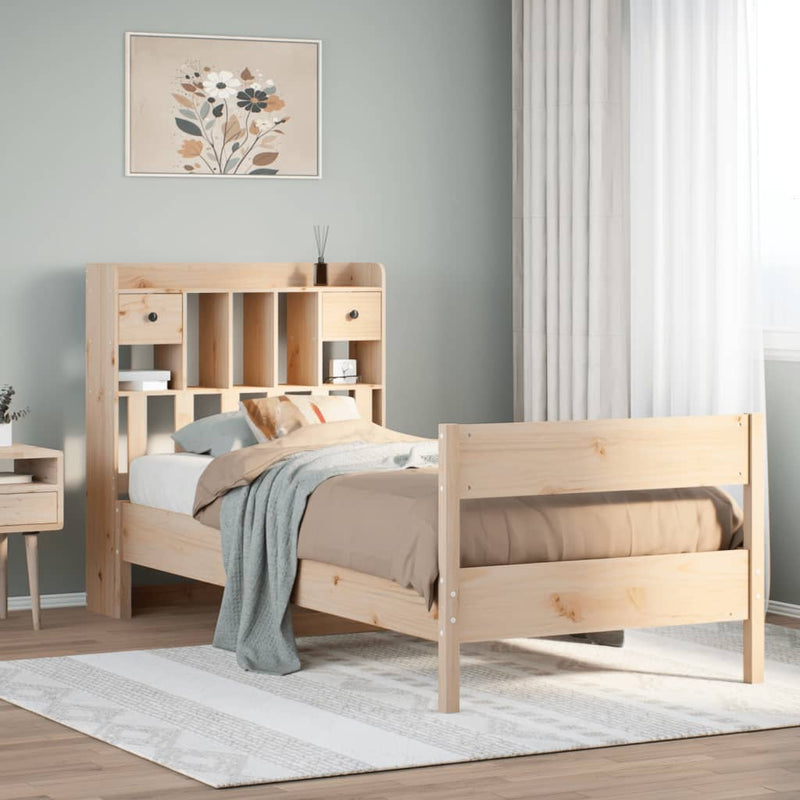 vidaXL tömör fenyőfa könyvespolcos ágy matrac nélkül 75 x 190 cm