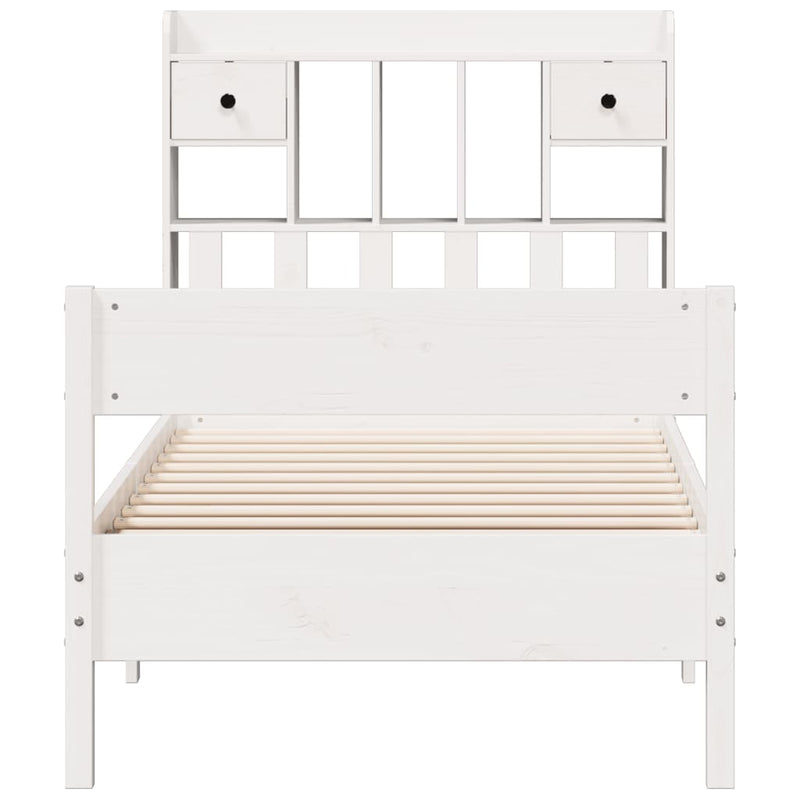 vidaXL fehér tömör fenyőfa könyvespolcos ágy matrac nélkül 75 x 190 cm