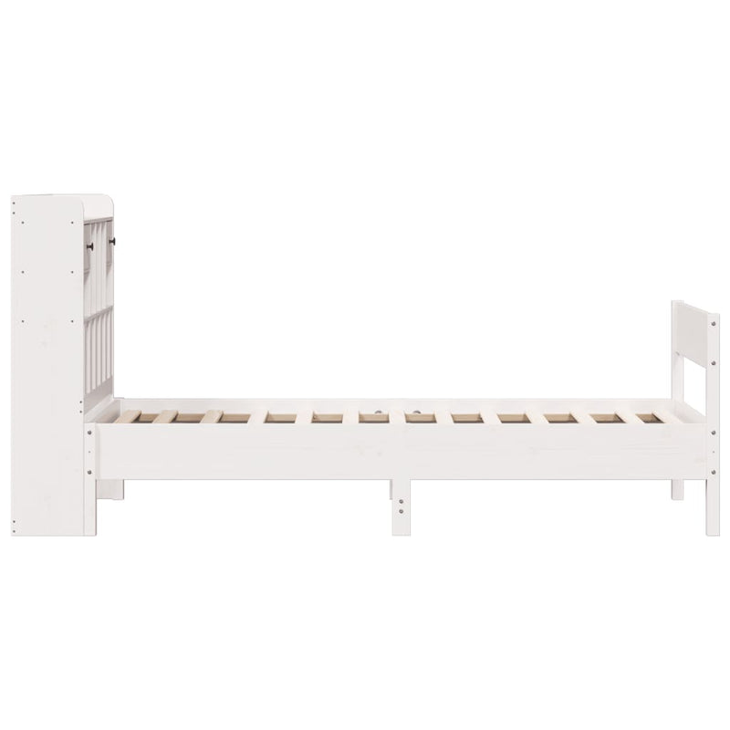 vidaXL fehér tömör fenyőfa könyvespolcos ágy matrac nélkül 75 x 190 cm