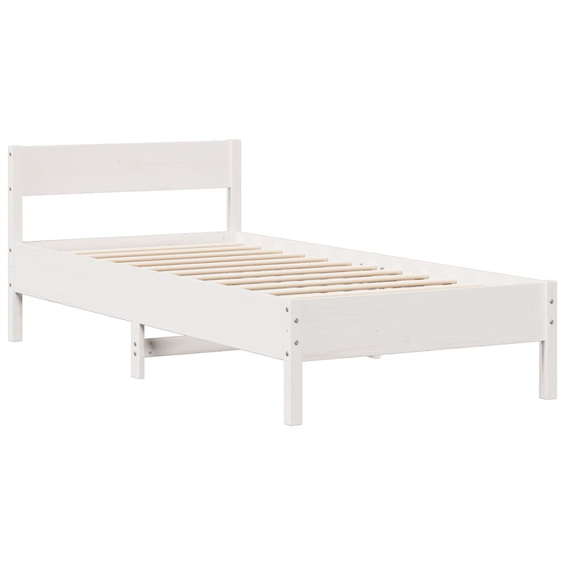 vidaXL fehér tömör fenyőfa könyvespolcos ágy matrac nélkül 75 x 190 cm