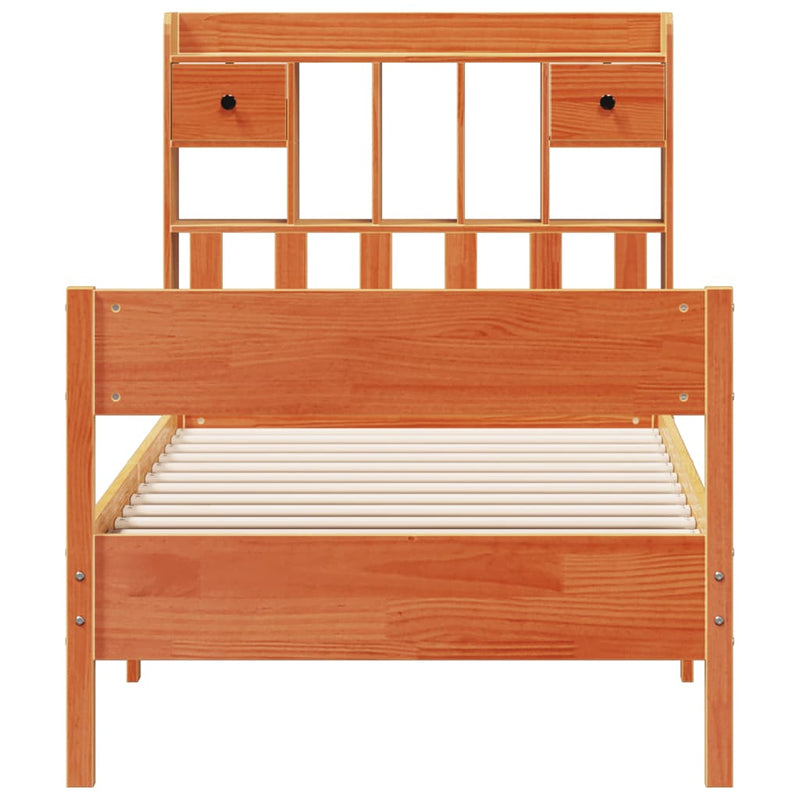 vidaXL barna tömör fenyőfa könyvespolcos ágy matrac nélkül 75 x 190 cm