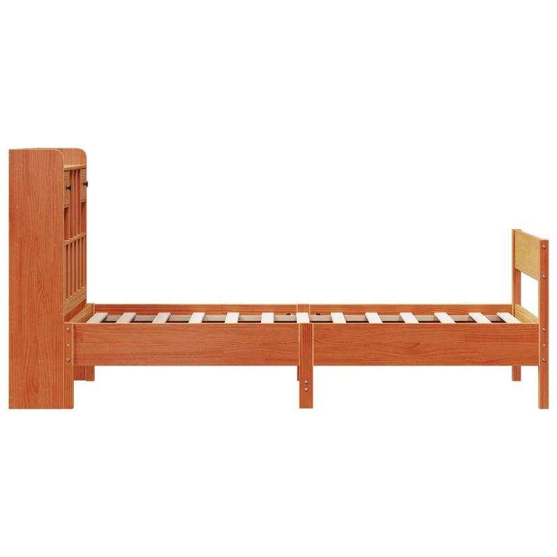 vidaXL barna tömör fenyőfa könyvespolcos ágy matrac nélkül 75 x 190 cm