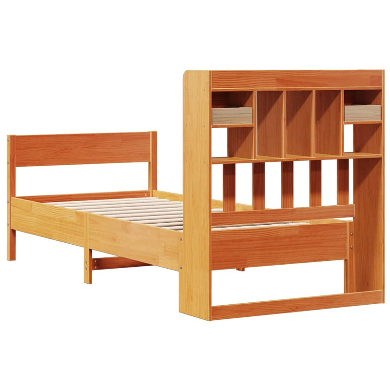 vidaXL barna tömör fenyőfa könyvespolcos ágy matrac nélkül 75 x 190 cm