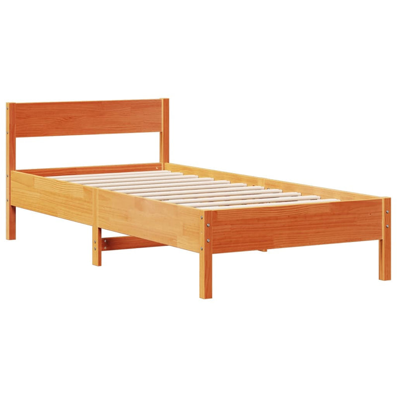 vidaXL barna tömör fenyőfa könyvespolcos ágy matrac nélkül 75 x 190 cm