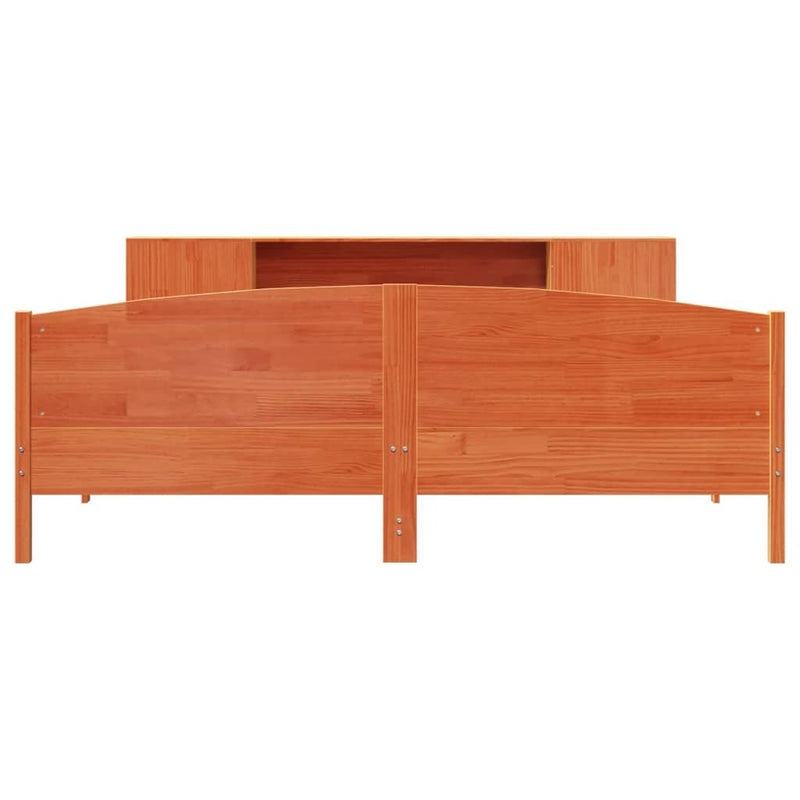 vidaXL barna tömör fenyőfa könyvespolcos ágy matrac nélkül 200 x 200cm