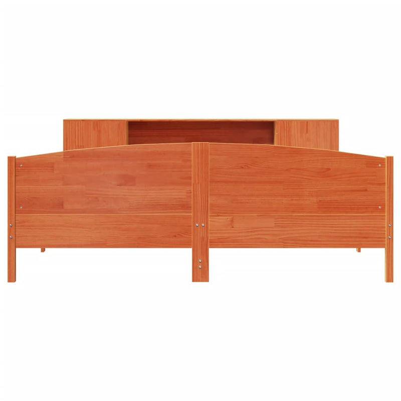 vidaXL barna tömör fenyőfa könyvespolcos ágy matrac nélkül 180 x 200cm