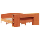 vidaXL barna tömör fenyőfa könyvespolcos ágy matrac nélkül 180 x 200cm