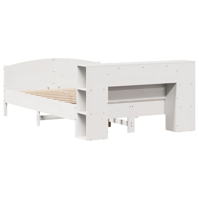 vidaXL fehér tömör fenyőfa könyvespolcos ágy matrac nélkül 150x200 cm