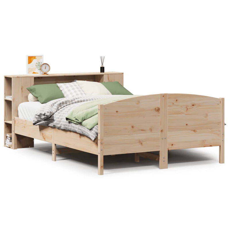 vidaXL tömör fenyőfa könyvespolcos ágy matrac nélkül 140 x 200 cm