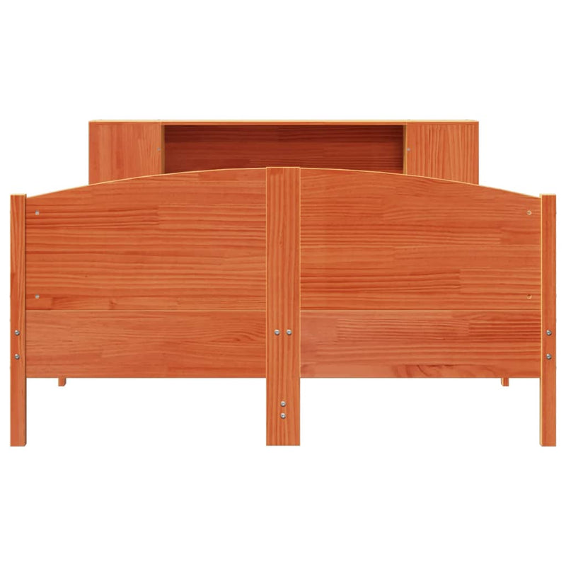 vidaXL barna tömör fenyőfa könyvespolcos ágy matrac nélkül 120 x 200cm