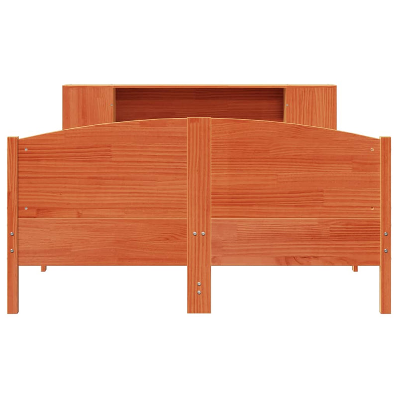 vidaXL barna tömör fenyőfa könyvespolcos ágy matrac nélkül 135 x 190cm