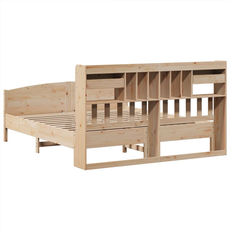 vidaXL tömör fenyőfa könyvespolcos ágy matrac nélkül 180 x 200 cm