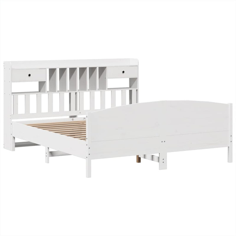 vidaXL fehér tömör fenyőfa könyvespolcos ágy matrac nélkül 180x200 cm