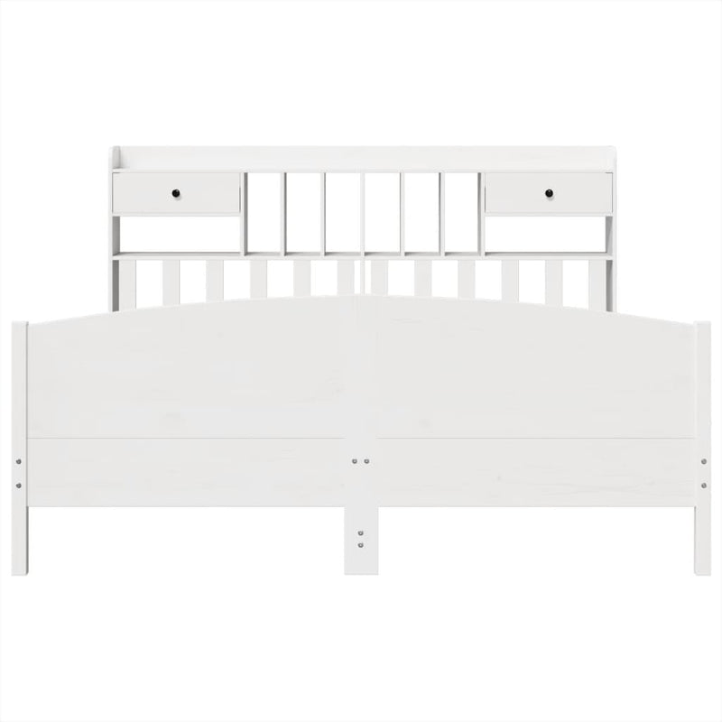 vidaXL fehér tömör fenyőfa könyvespolcos ágy matrac nélkül 180x200 cm