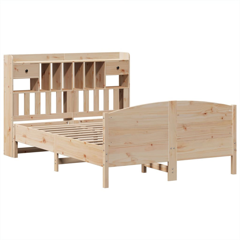 vidaXL tömör fenyőfa könyvespolcos ágy matrac nélkül 160 x 200 cm