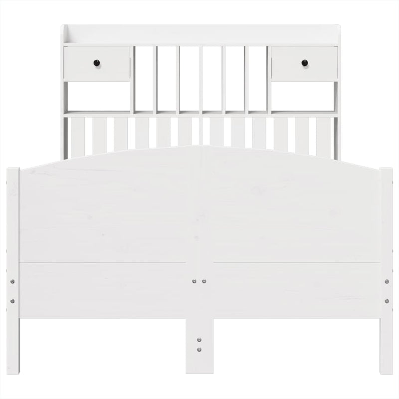 vidaXL fehér tömör fenyőfa könyvespolcos ágy matrac nélkül 135x190 cm