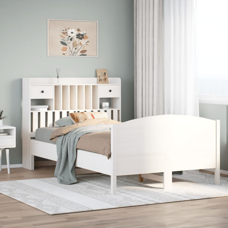 vidaXL fehér tömör fenyőfa könyvespolcos ágy matrac nélkül 135x190 cm