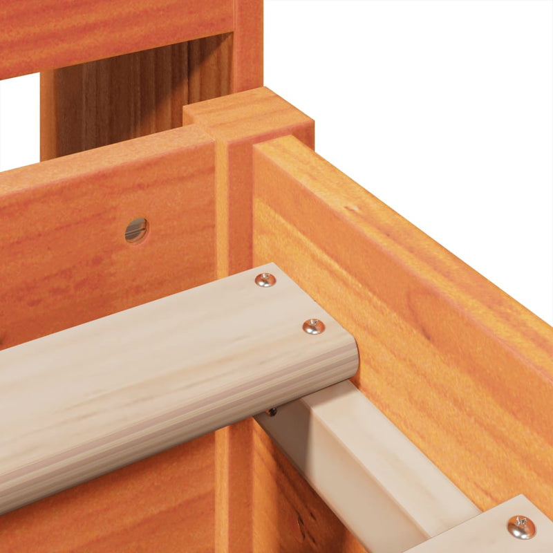 vidaXL barna tömör fenyőfa könyvespolcos ágy matrac nélkül 135 x 190cm