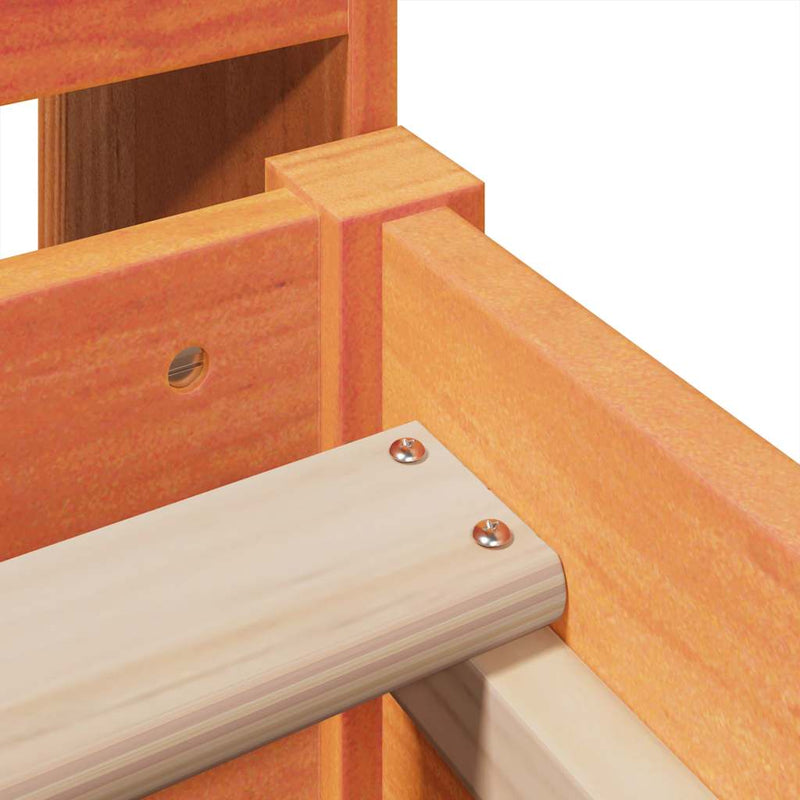 vidaXL barna tömör fenyőfa könyvespolcos ágy matrac nélkül 100 x 200cm