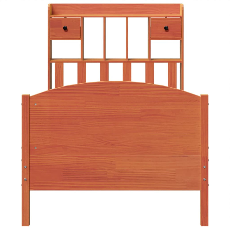 vidaXL barna tömör fenyőfa könyvespolcos ágy matrac nélkül 75 x 190 cm