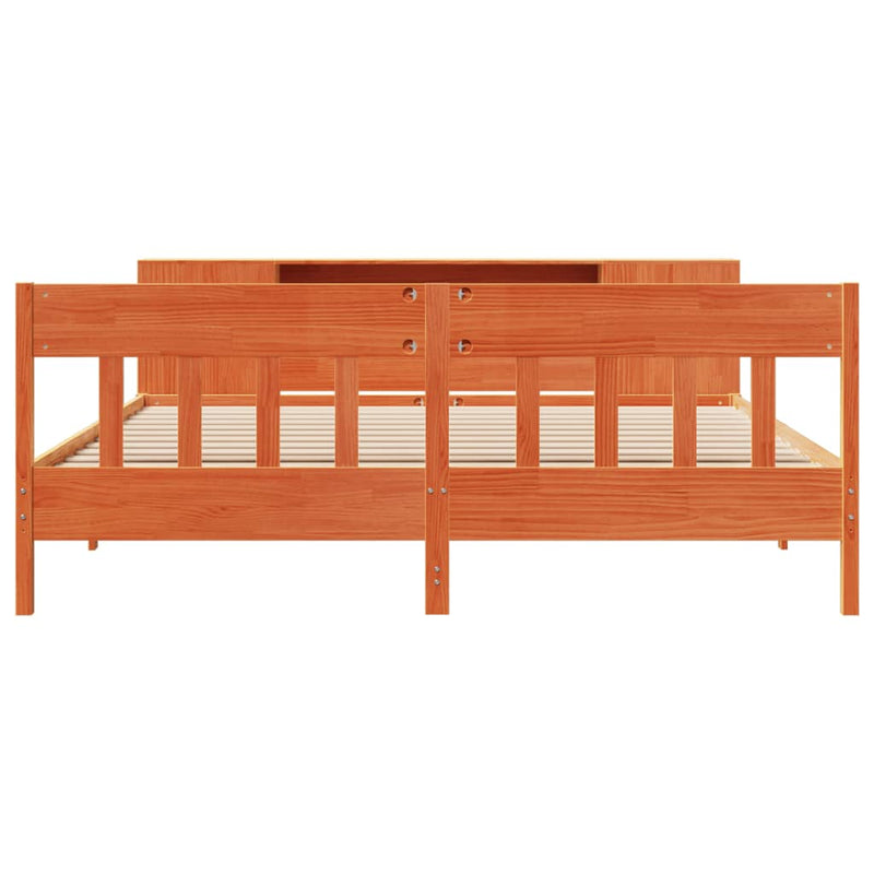 vidaXL barna tömör fenyőfa könyvespolcos ágy matrac nélkül 180 x 200cm