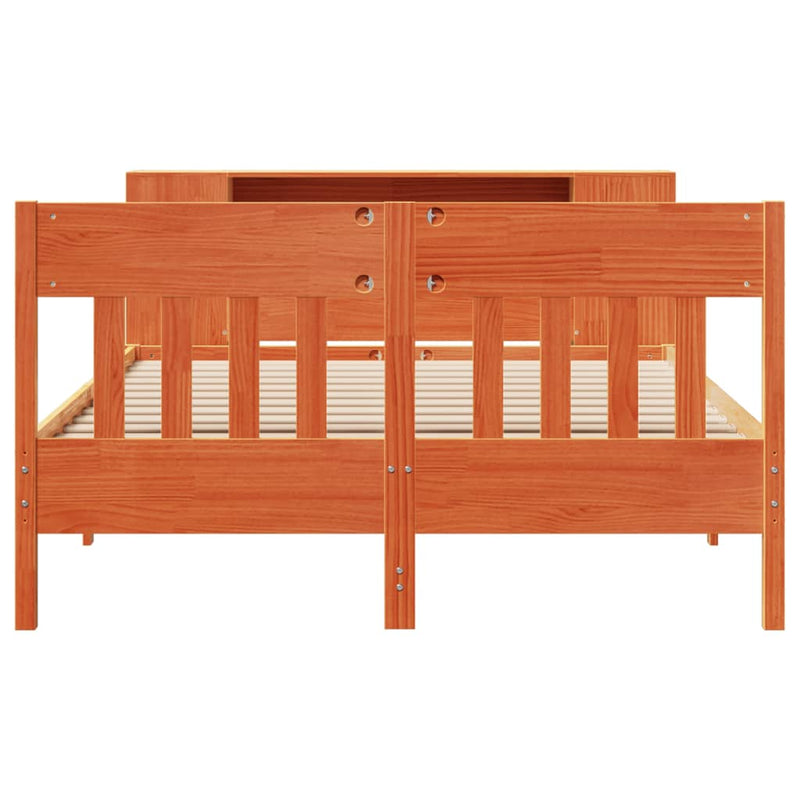 vidaXL barna tömör fenyőfa könyvespolcos ágy matrac nélkül 160 x 200cm