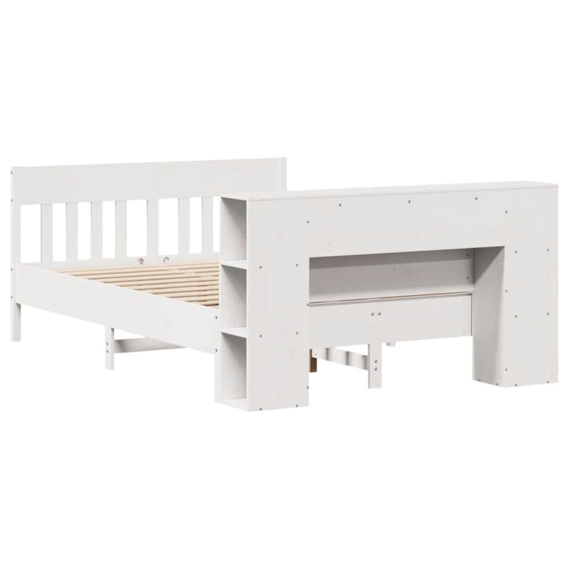 vidaXL fehér tömör fenyőfa könyvespolcos ágy matrac nélkül 150x200 cm