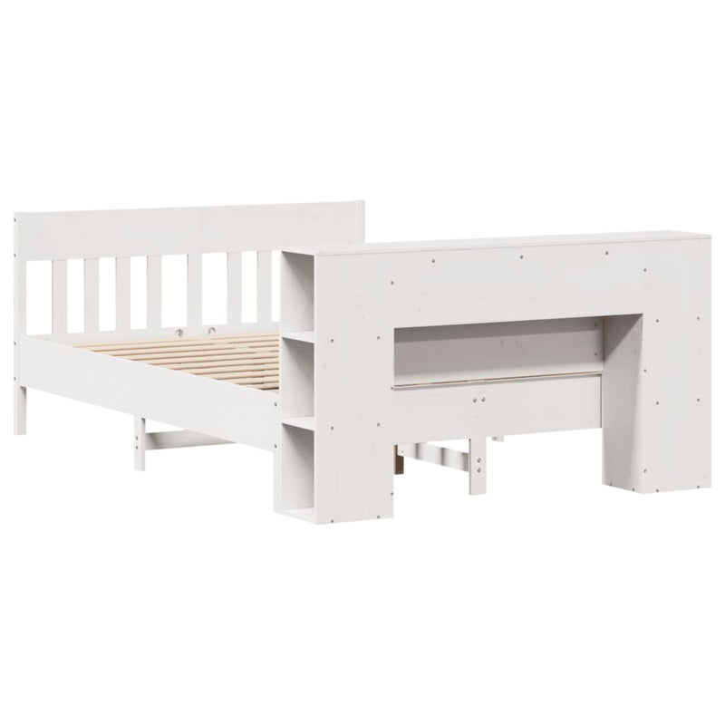 vidaXL fehér tömör fenyőfa könyvespolcos ágy matrac nélkül 140x200 cm