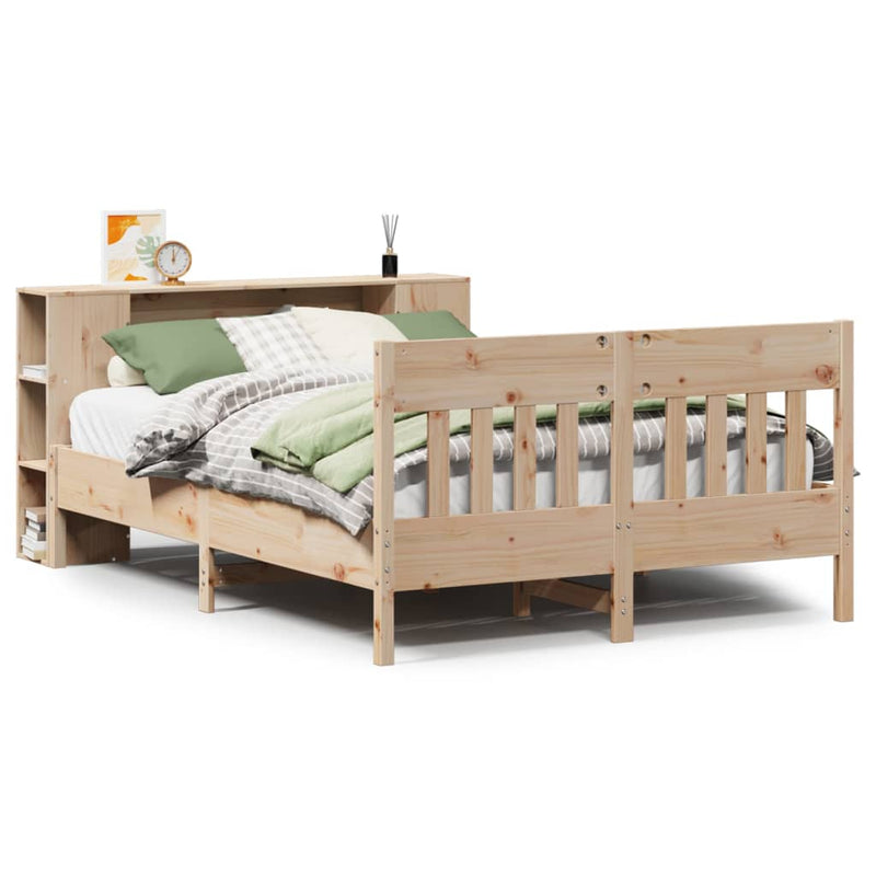 vidaXL tömör fenyőfa könyvespolcos ágy matrac nélkül 140 x 190 cm