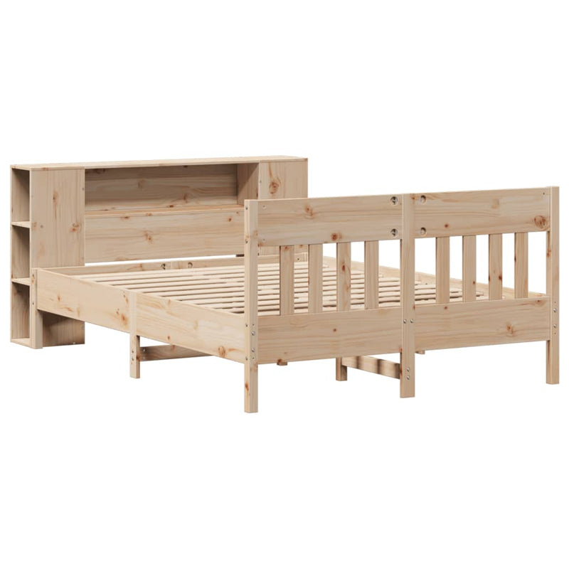 vidaXL tömör fenyőfa könyvespolcos ágy matrac nélkül 140 x 190 cm