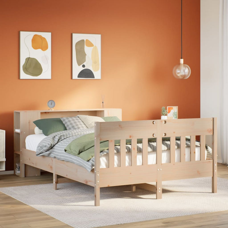 vidaXL tömör fenyőfa könyvespolcos ágy matrac nélkül 140 x 190 cm