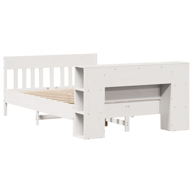 vidaXL fehér tömör fenyőfa könyvespolcos ágy matrac nélkül 120x190 cm