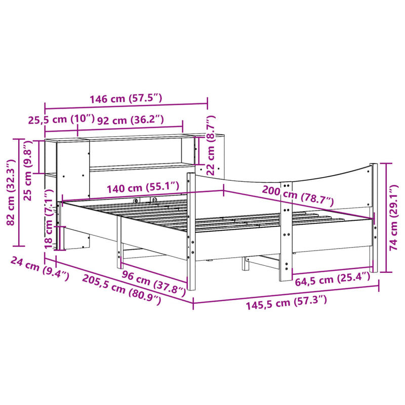 vidaXL tömör fenyőfa ágy matrac nélkül 140 x 200 cm