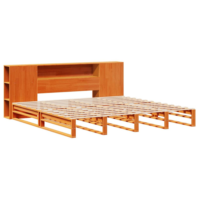 vidaXL viaszbarna tömör fa könyvespolcos ágy matrac nélkül 180 x 200cm