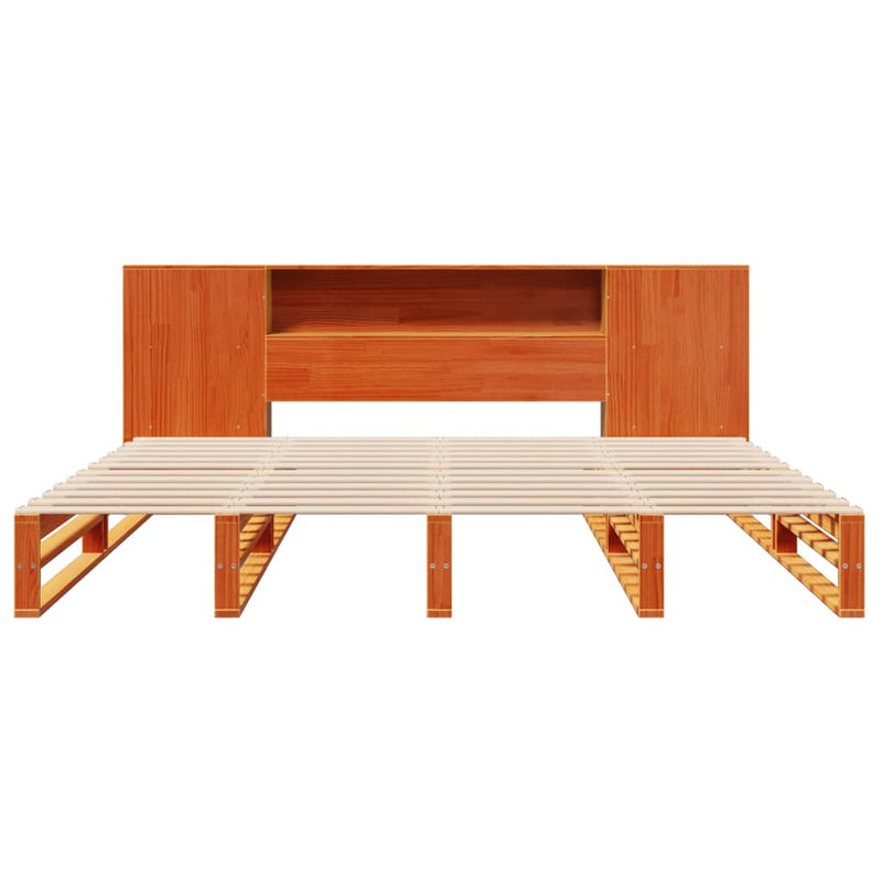 vidaXL viaszbarna tömör fa könyvespolcos ágy matrac nélkül 180 x 200cm