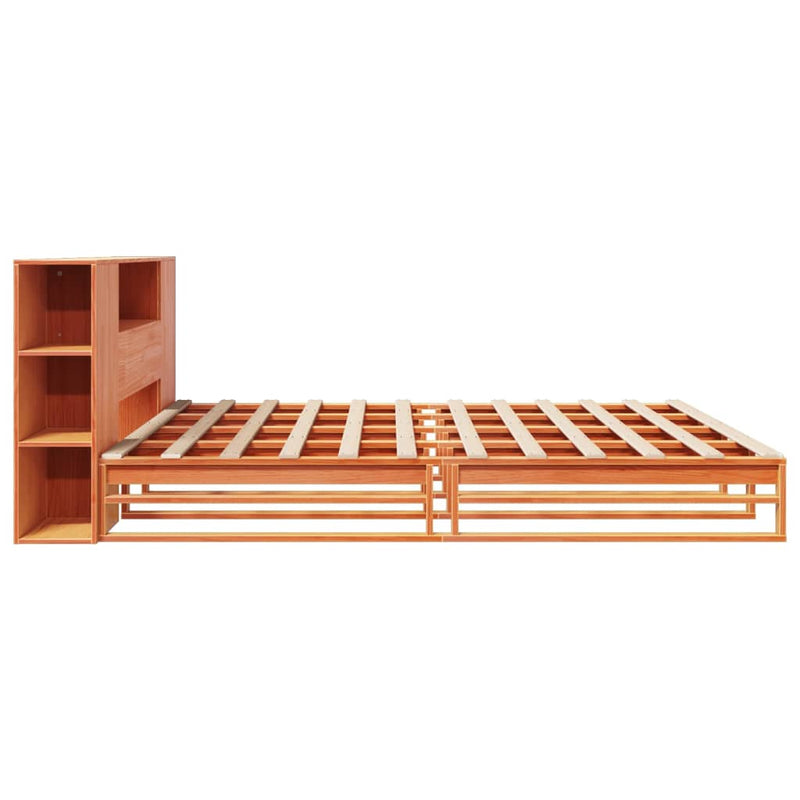 vidaXL viaszbarna tömör fa könyvespolcos ágy matrac nélkül 180 x 200cm