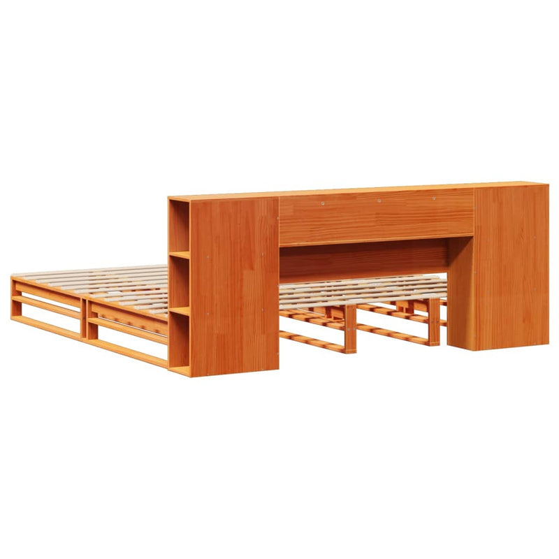 vidaXL viaszbarna tömör fa könyvespolcos ágy matrac nélkül 180 x 200cm
