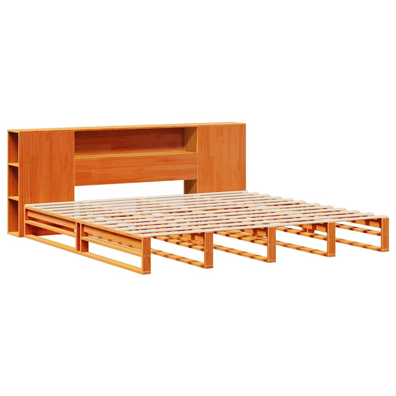 vidaXL viaszbarna tömör fa könyvespolcos ágy matrac nélkül 200 x 200cm
