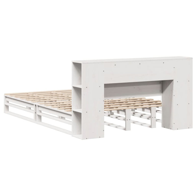 vidaXL fehér tömör fa könyvespolcos ágy matrac nélkül 135x190 cm