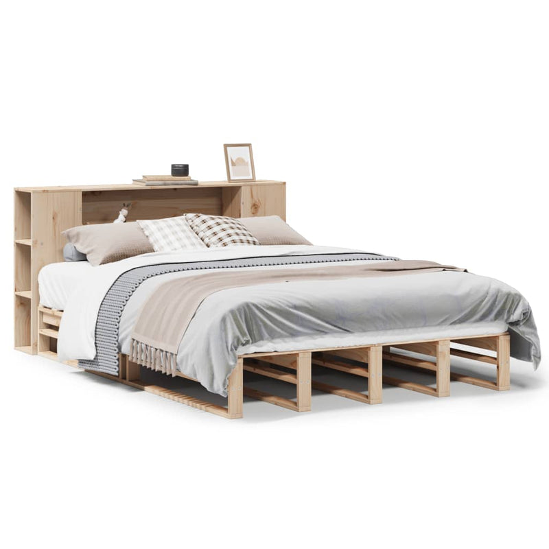 vidaXL tömör fa könyvespolcos ágy matrac nélkül 140 x 190 cm